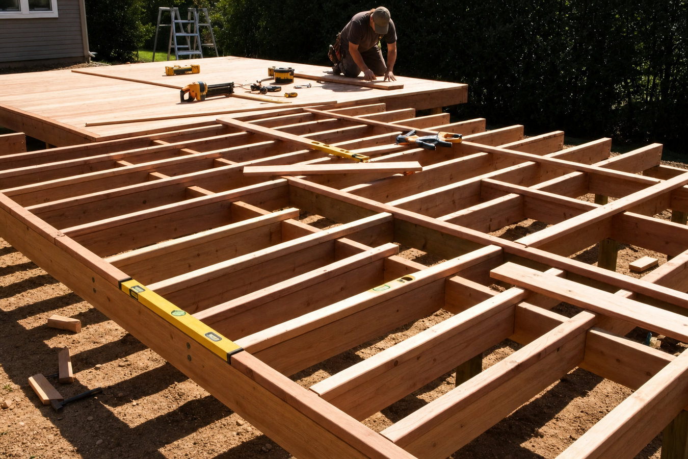 Cedar wood deck construction